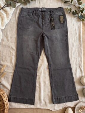 DG2 by Diane Gilman Charcoal Wide Leg Button-Front Jeans pull on Jeans